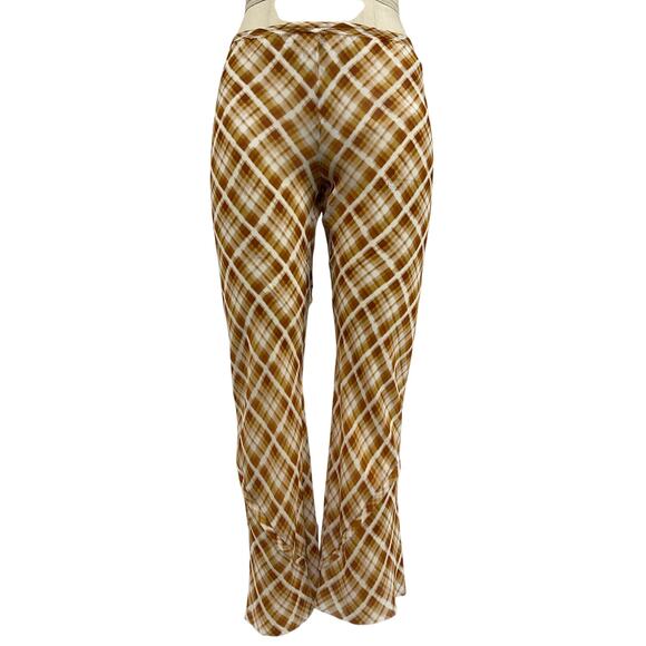 Bec + Bridge 'Sunflower' Tan Silk Check Pant Size 2 - Picture 2 of 5
